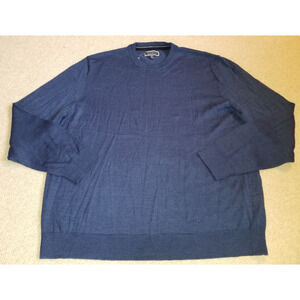 NWOT Mens Sweater-CLUB ROOM-navy blue merino wool knit blend crewneck po-XXL